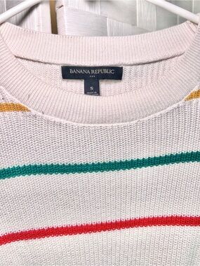 Banana Republic Cream Crewneck Sweater with Multicolor Stripes